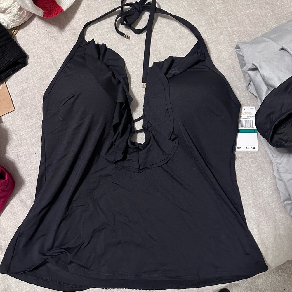 NWT Michael Kors Cruise Ruffle Deep-V Tankini - Picture 2 of 6